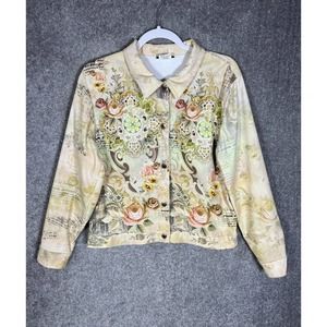 Impulse USA Floral Button Up Top Shacket Jacket Womens Large Stretch Long Sleeve